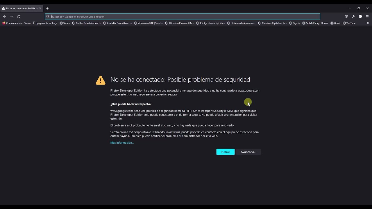advertencia riesgo potencial de seguridad a continuación